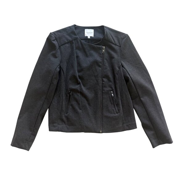 Catherine Malandrino Womens Charcoal Moto Jacket L Polyester/Spandex - Picture 1 of 8